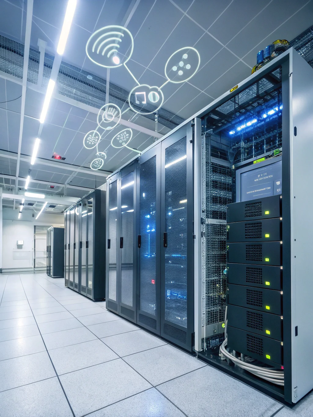 Data center server racks representing edge computing and IoT